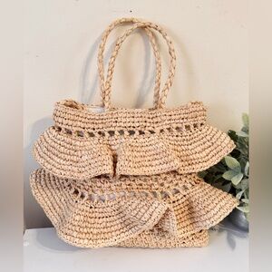Hat Attack Raffia Ruffle Bag Beach Satchel or Crossbody Handbag